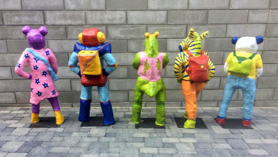 Sculptures made in collaboration with pupils from a primary school for the road safety